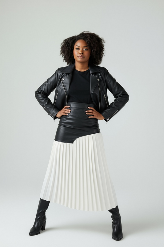 Pleated Contrast High Rise Skirt