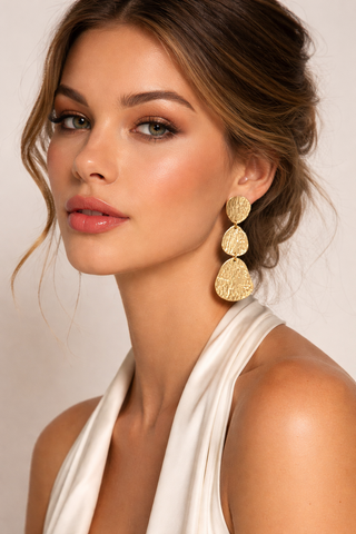 Luna | Hammered Triple Drop Clip-on Statement Earrings