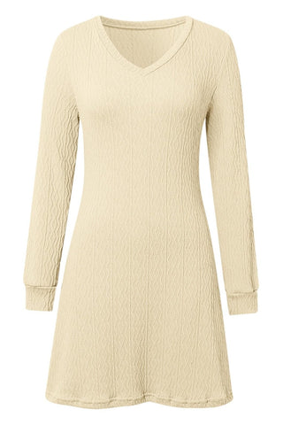 Texture V-Neck Long Sleeve Dress