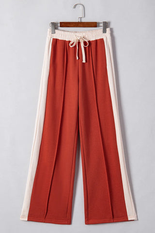 Drawstring Contrast Wide Leg Pants