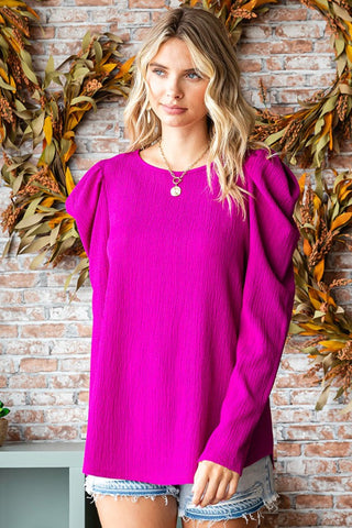 First Love Texture Puff Sleeve Round Neck Blouse