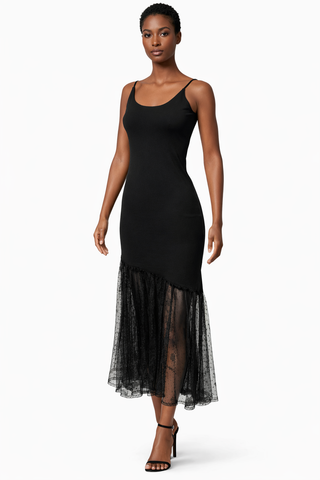 The Mystère | Black Mesh Hem Midi Dress