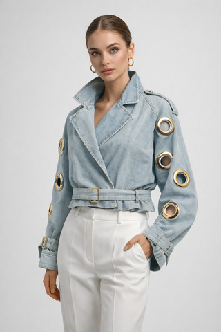 She’s IT Cropped Denim Trench Jacket