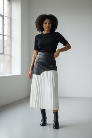 Pleated Contrast High Rise Skirt