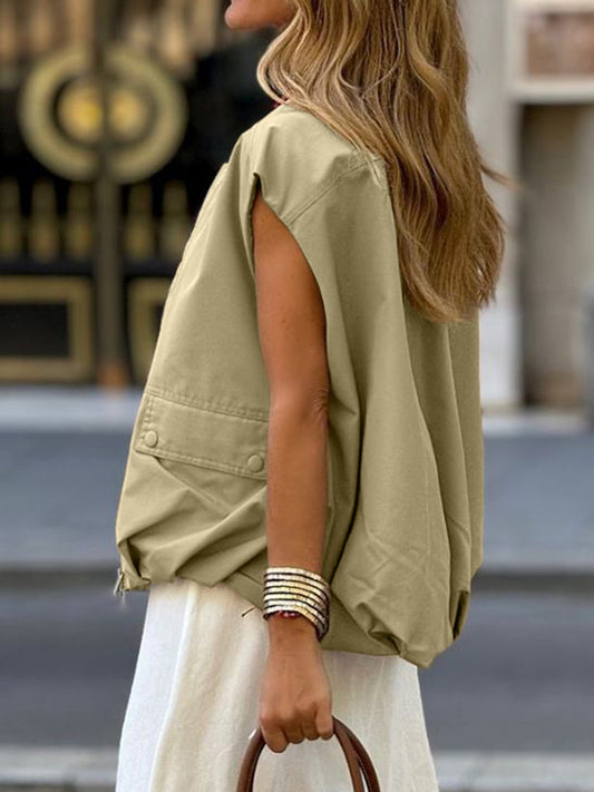 Ruched Hem Zip Up Vest